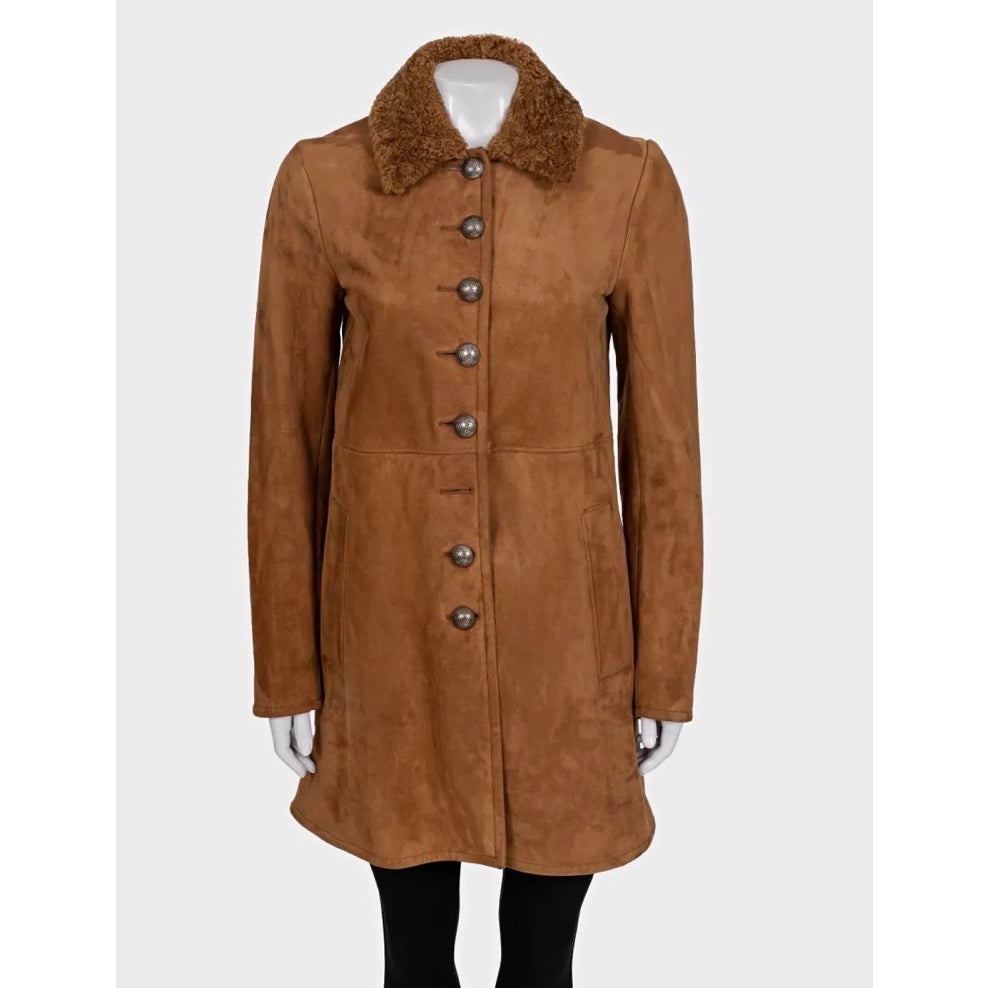 NWOT Gucci Brown Suede Shearling Lined Coat IT 42 Pre-owned