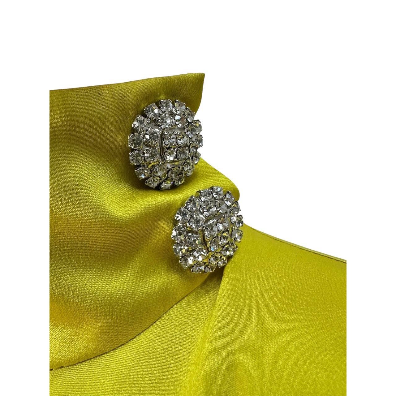 ALESSANDRA RICH Long Embellished Satin Turtleneck Dress In Yellow Sz.42 Pre-owned