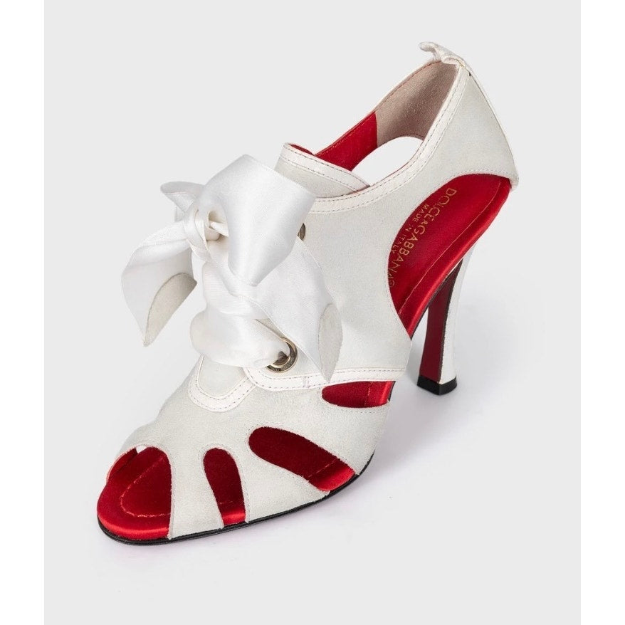Dolce & Gabbana White Suede Lace-Up Stiletto Heels Sz.37.5 pre-owned