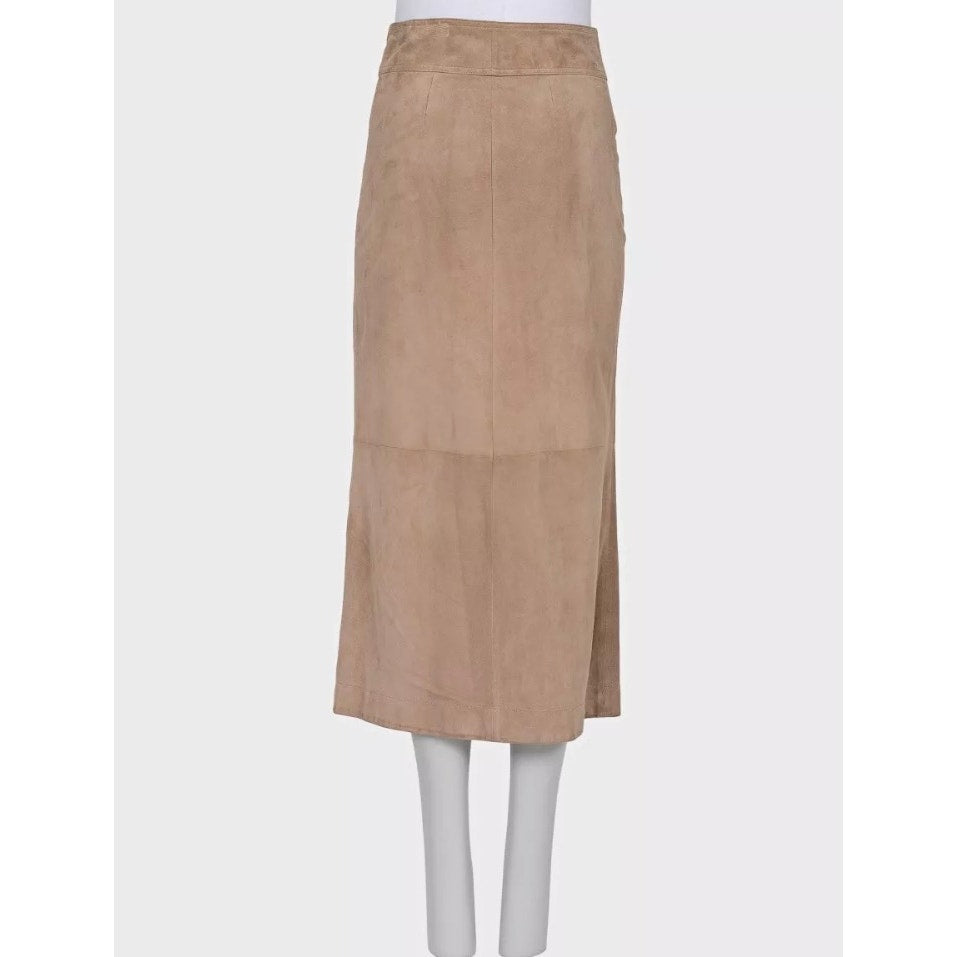Celine Beige Suede Snap Button Midi Skirt - EU36/S Pre-owned
