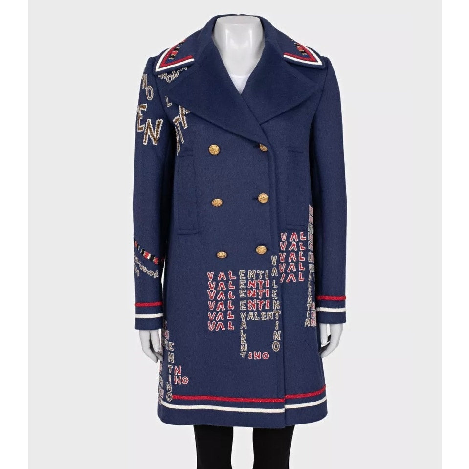 Valentino Blue Sequin Wool Angora Blend Coat - Size Sz.44/L Pre-owned