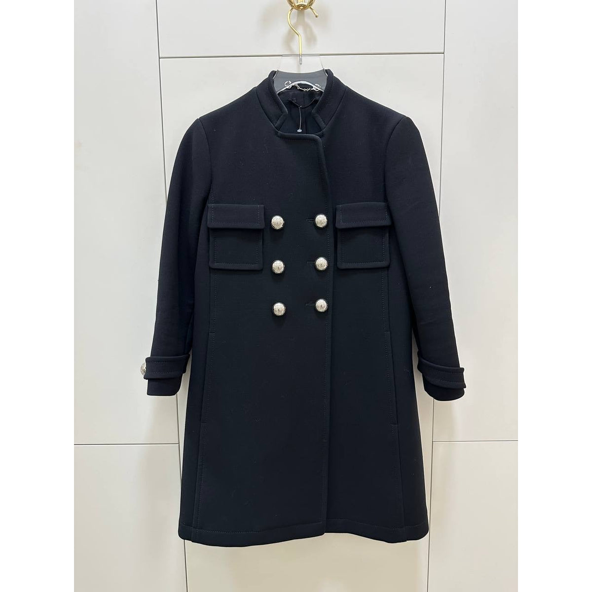 GUCCI Black Wool Military-Style Coat IT 40 pre-owned