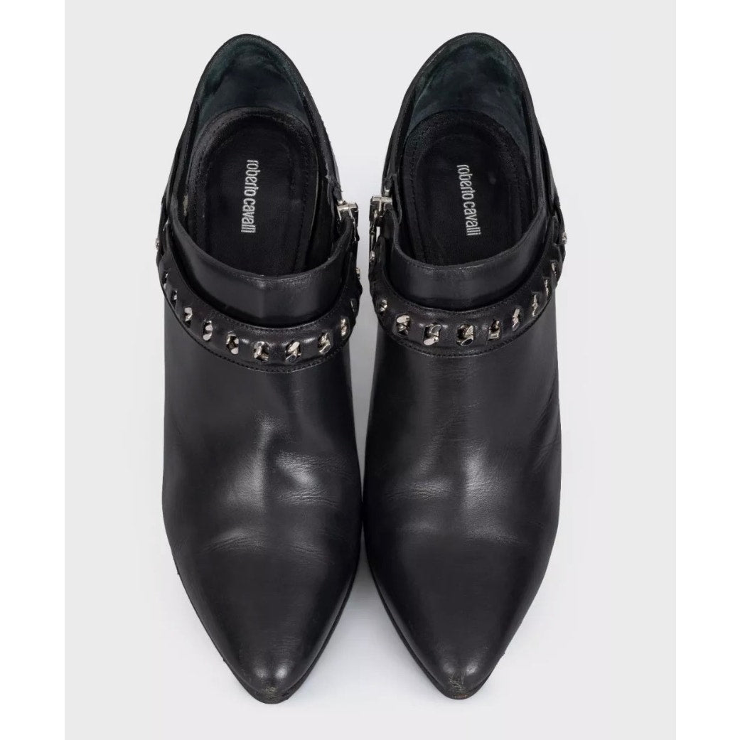 Roberto Cavalli Black Leather Ankle Boots sz.40 pre-owned