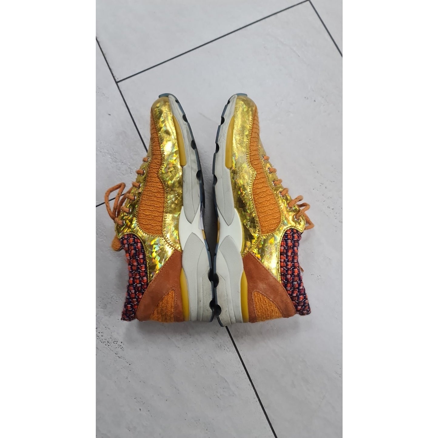 CHANEL orange & gold 14K SUPERMARKET TWEED Sneakers pre-owned
