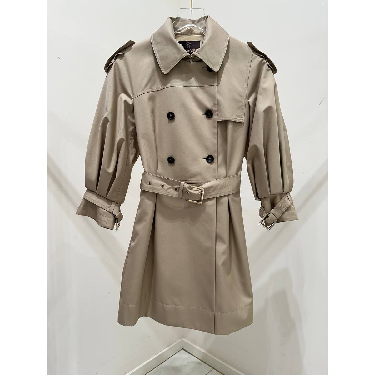 Cavalli Elegant Beige Double-Breasted Trench Coat Sz.40 Pre-owned