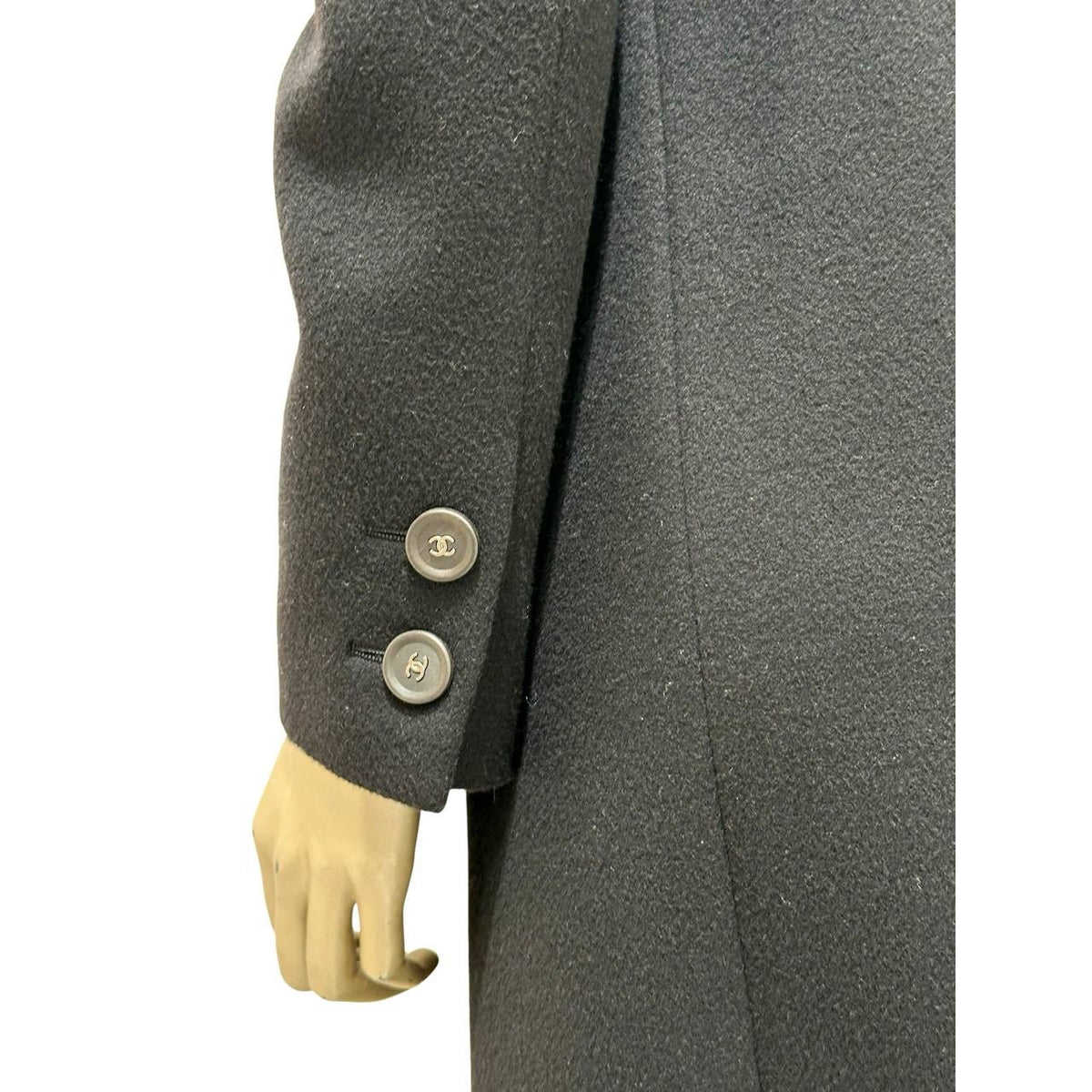 CHANEL Black Wool Coat A-Line Double-Breasted Sz. 38 Pre-owned