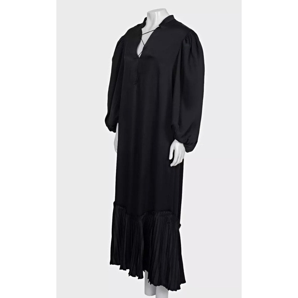 Khaite Black Lace-Up Maxi Dramatic Puff Sleeves Dress Sz.L pre-owned