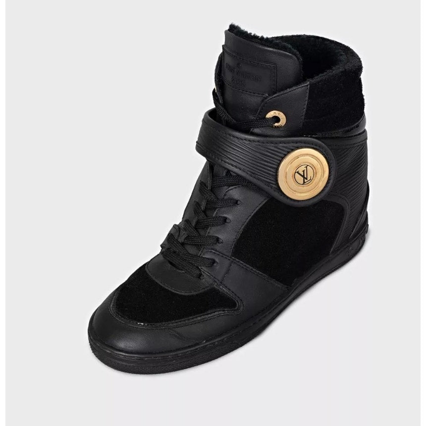 Louis Vuitton Black Leather Wedge Sneakers - Size 34.5 Pre-owned