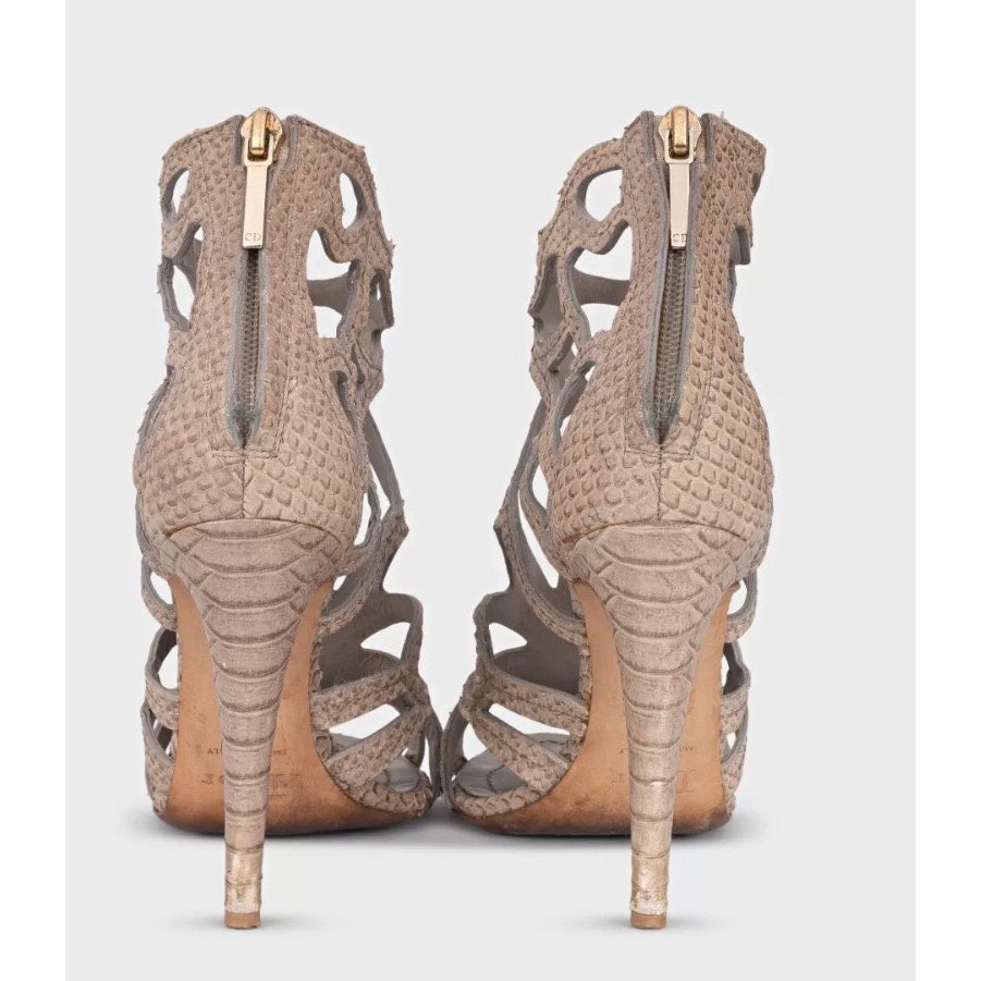 Christian Dior Animal Print Leather High Heel Sandals 37.5 Pre-owned