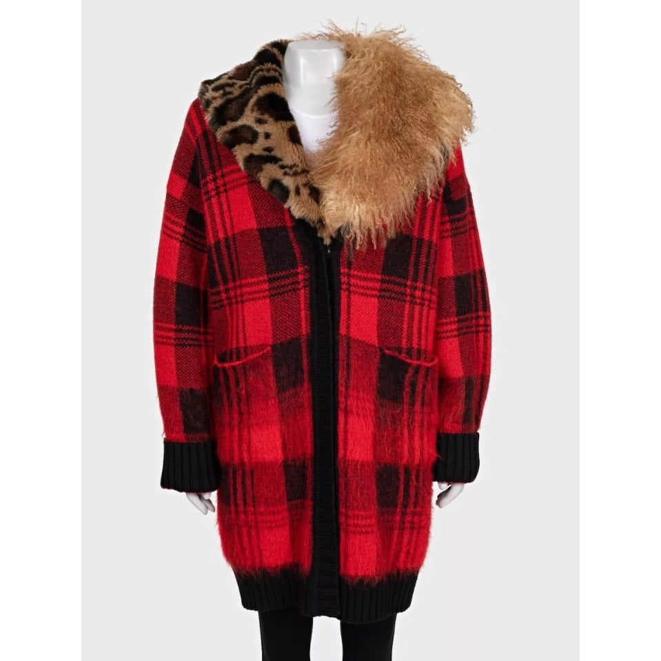 Roberto Cavalli Red Checkered Wool Mohair Cardigan Sz.40/S Pre-owne