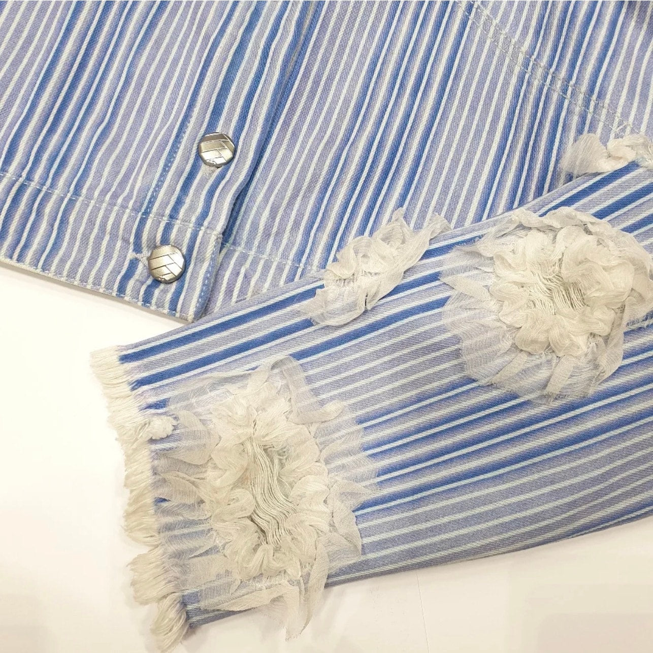 Chanel 2018 Striped Denim Jacket, Size 46 Pre-owned