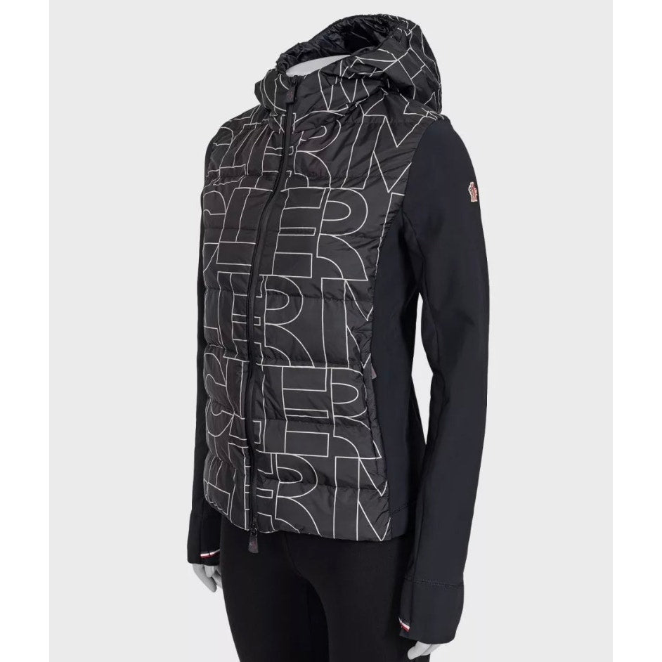 Moncler Black Printed Hooded Down Puffer Jacket - Size M Pre-owned
