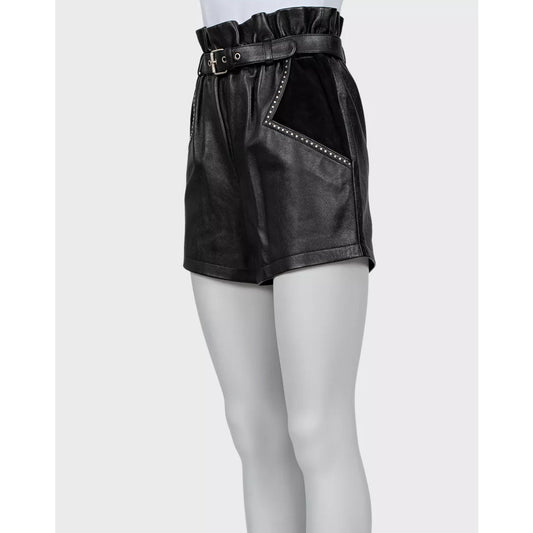 Saint Laurent Black Leather Elastic Waist Shorts Sz.36/S Pre-owned