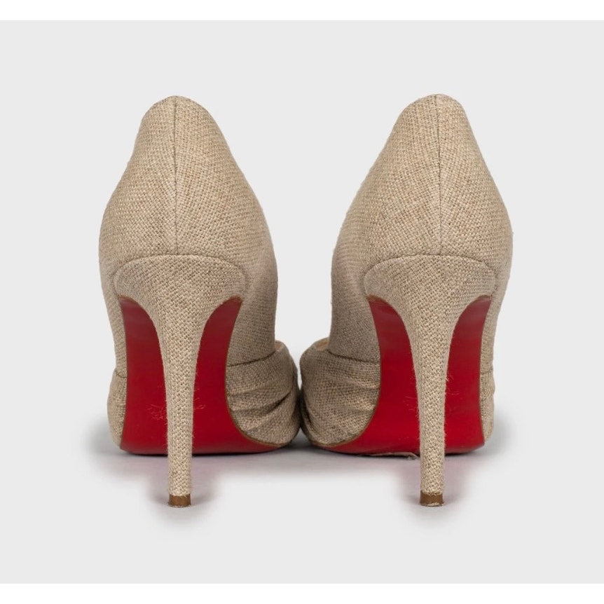 Christian Louboutin Beige Textile Open Toe Pumps 39.5 pre-owned