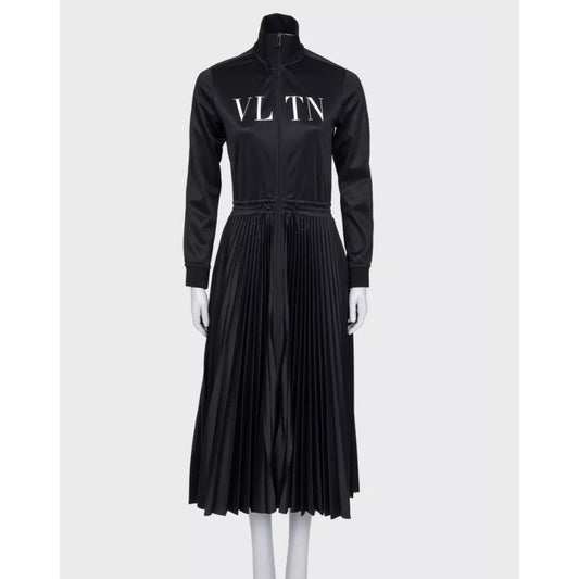 Valentino Black Pleated Hem Long Sleeve Dress M Pre-owned