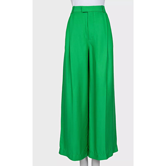 Bottega Veneta Wide-Leg Green Viscose-Silk Pants XL Pre-owned