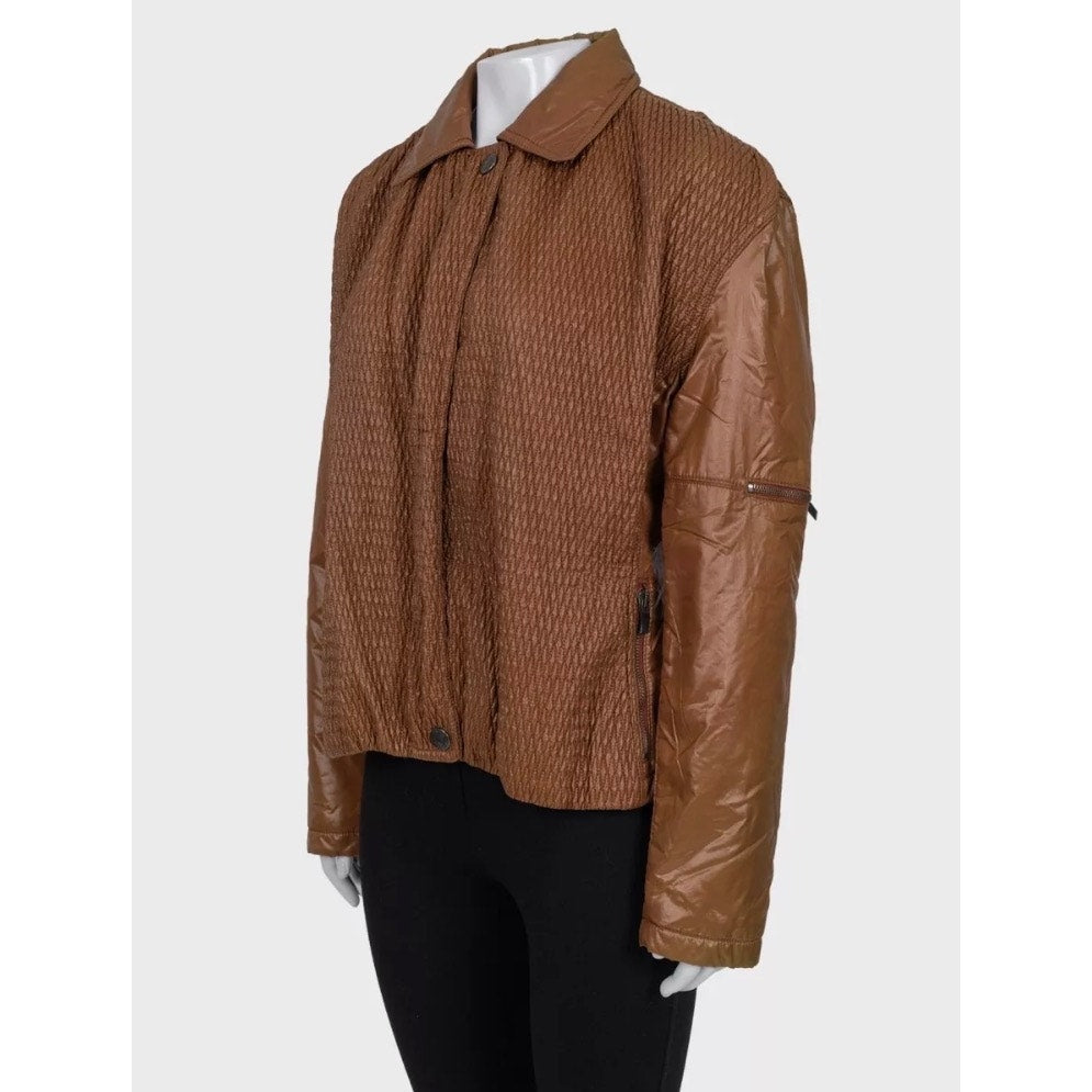 Roberto Cavalli Quilted Brown Zip-Up Jacket Sz.44 Pre-owned