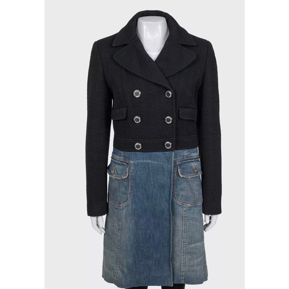 Dolce & Gabbana Mixed Material Double-Breasted Coat 44/L Pre-owned