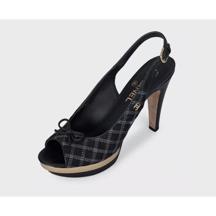 Chanel Black Textile Slingbacks Size 39.5 pre-owned