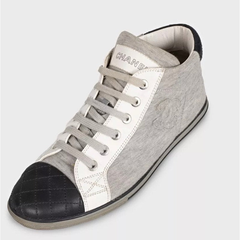 Chanel Grey Textile Leather Toe Sneakers  EU 37 Pre-owned
