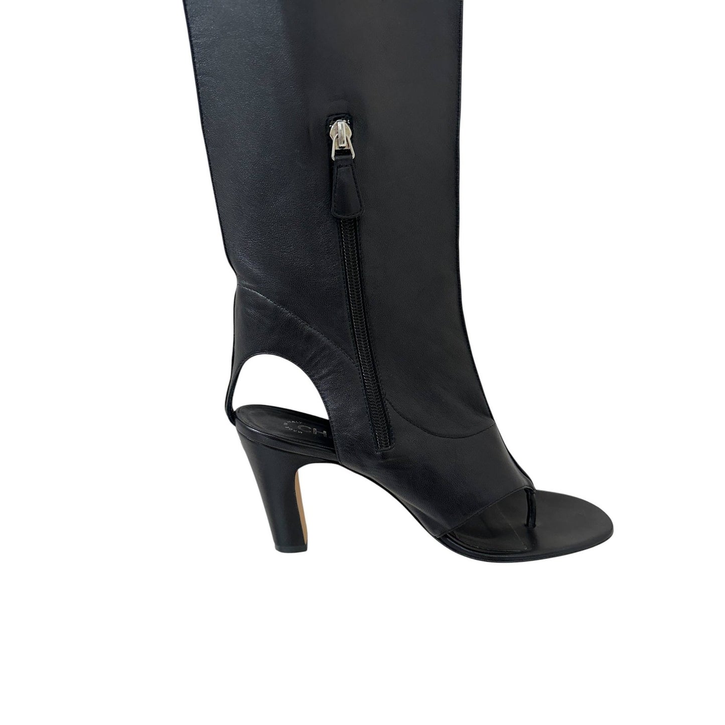 Chanel Black Leather Thong Heeled Sandal Boots 38 Pre-owned