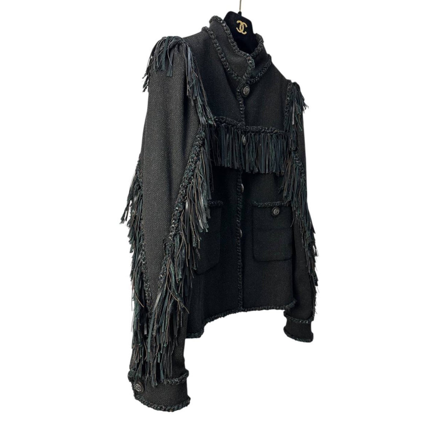 Chanel Paris Dallas Leather Fringe Wool Jacket Size 36 Pre-owned