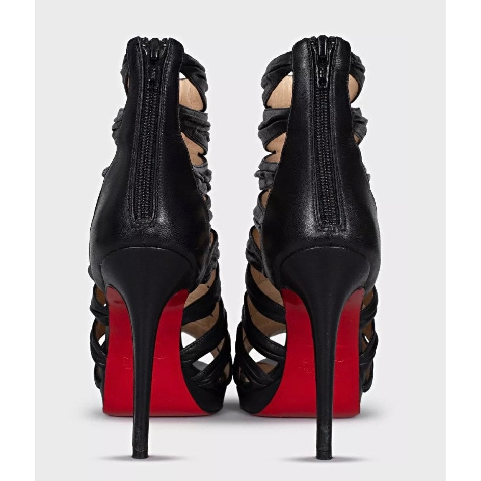 Christian Louboutin Black Leather Striped Pumps 36.5 Pre-owned