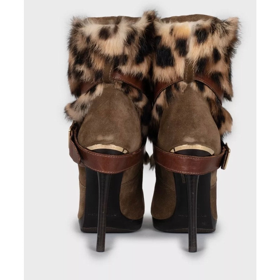Burberry Suede & faux Fur Trim Chic Stiletto Heels Ankle Boots Sz.38.5  Pre-owned