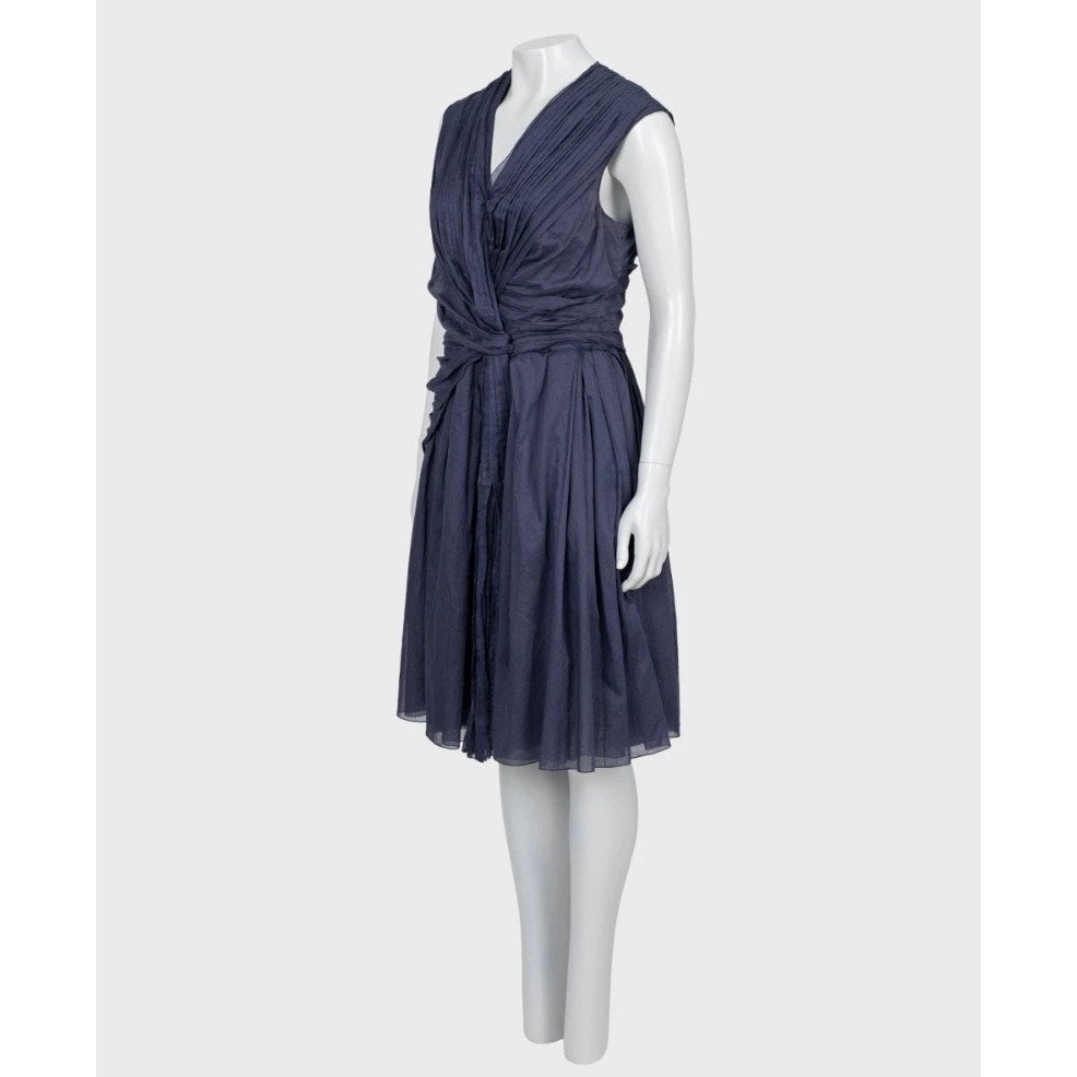 Prada Blue Draped Cotton Fitted Dress - Size 46 pre-owned