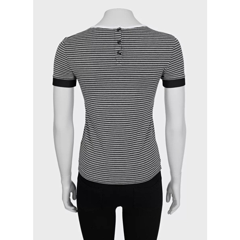 Chanel 2015 Black White Striped Fitted T-Shirt FR 34 XS Pre-owned