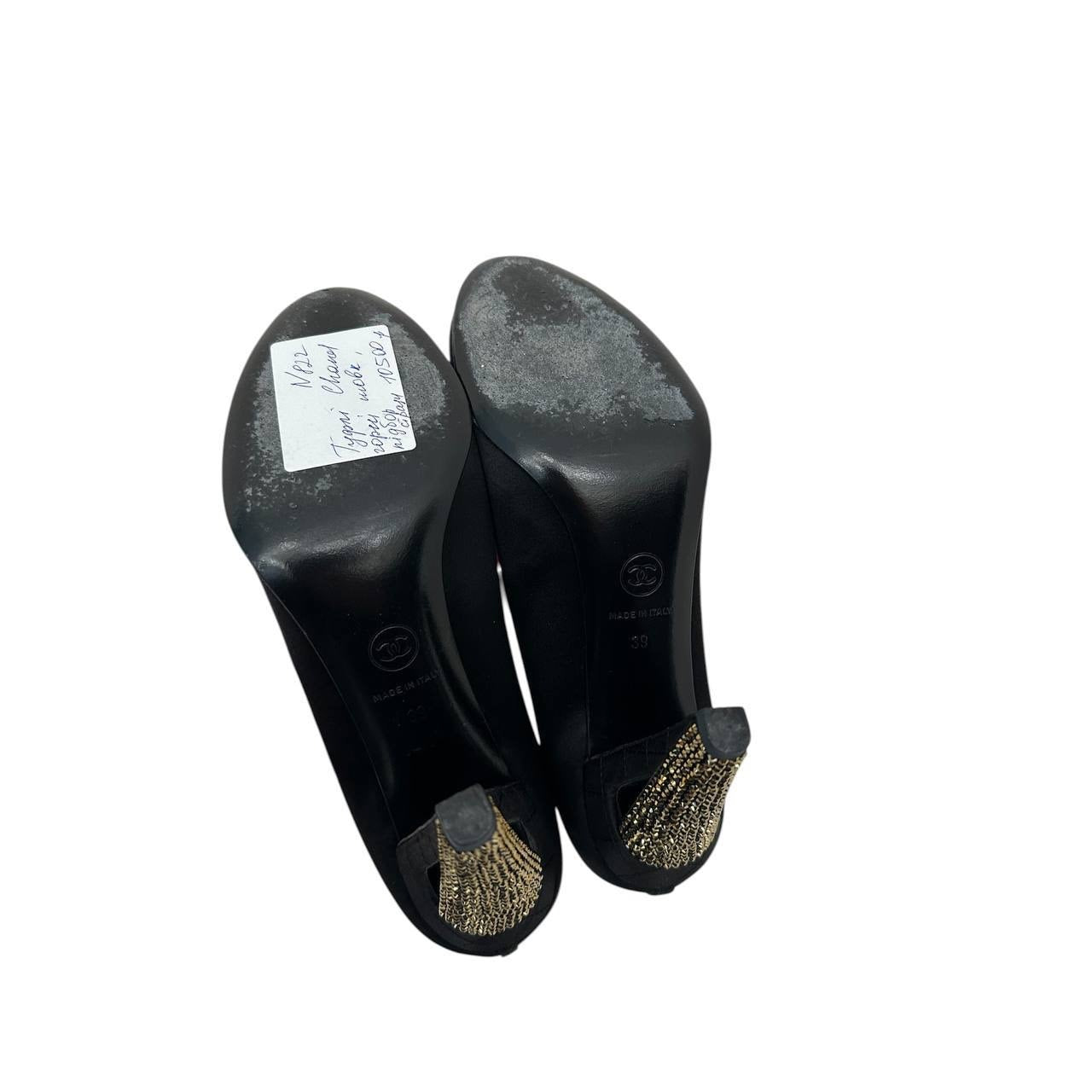 Chanel Black Satin Pumps with Dazzling Crystal Heels - Size 39 EU Pre-owned