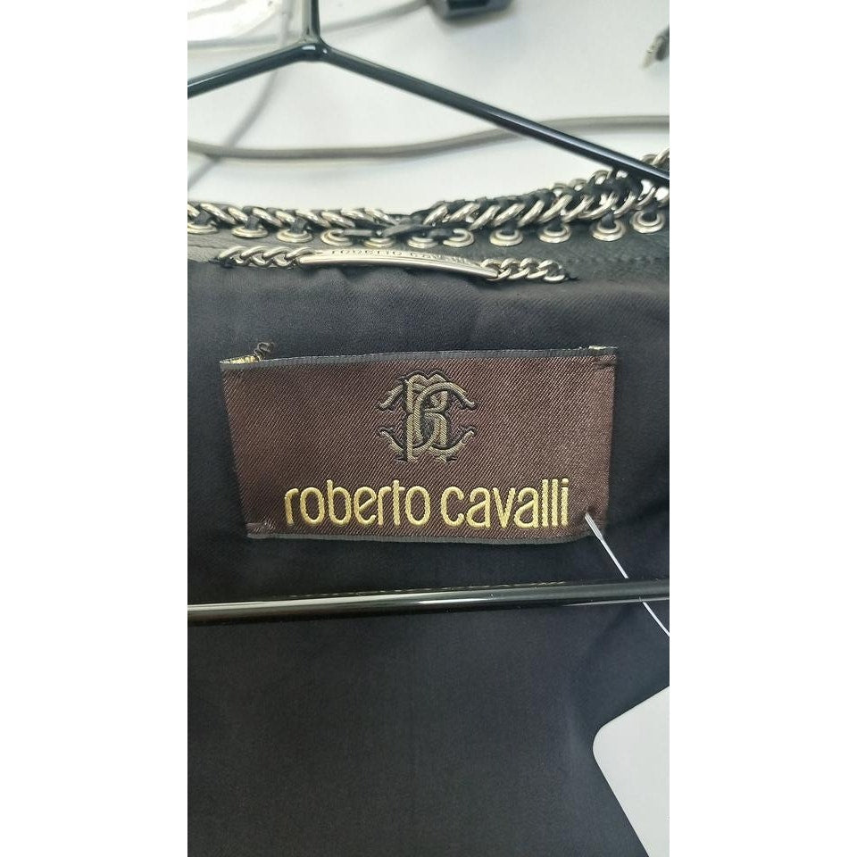 Roberto Cavalli Black Leather Lace-Up Cropped Jacket IT 42/M Pre-owned
