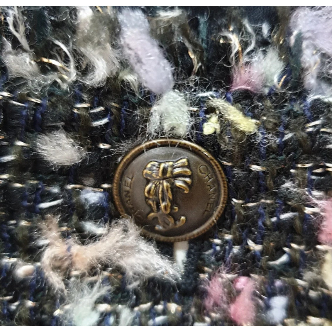 Chanel 04A Chiffon Trim Ribbon Tweed Dress Jacket Suit Sz.44 Pre-owned