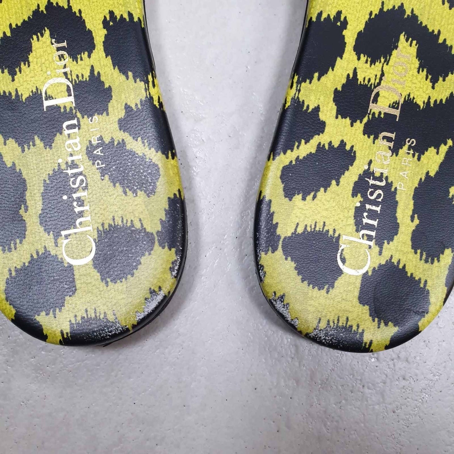 Dior Dway Slide Sandals Lime Pop Leopard Print Sz.38 pre-owned