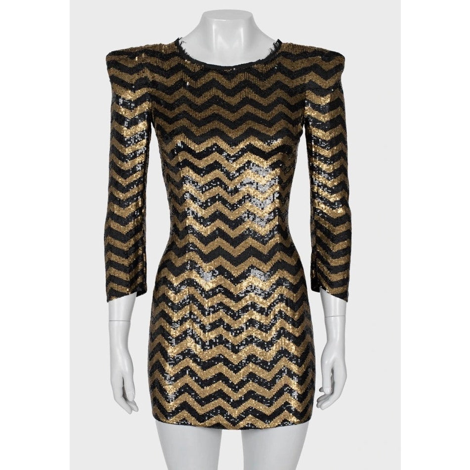 Balmain Striped Sequin Silk Mini Dress - Size S pre-owned