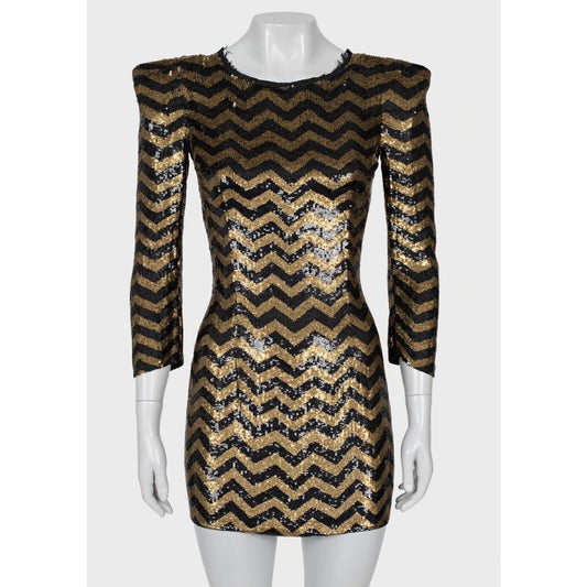 Balmain Striped Sequin Silk Mini Dress - Size S pre-owned