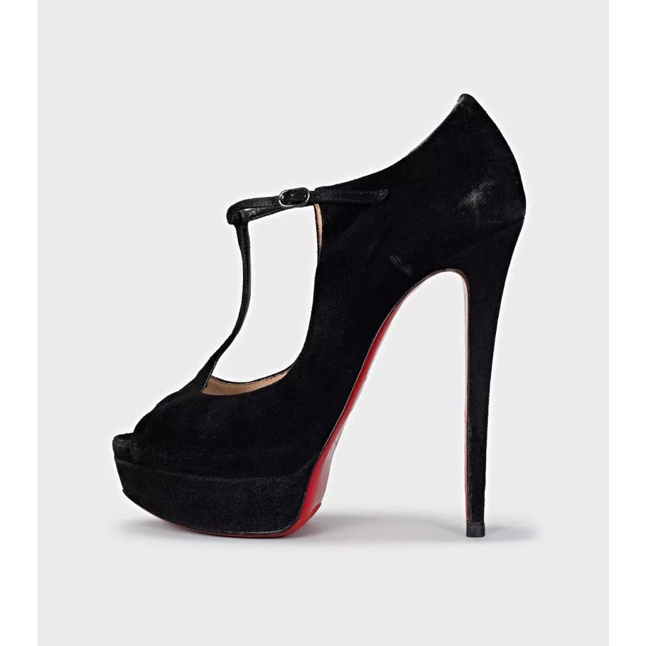 Christian Louboutin Black Suede Open-Toe Stiletto Heels Size 40 Pre-owned