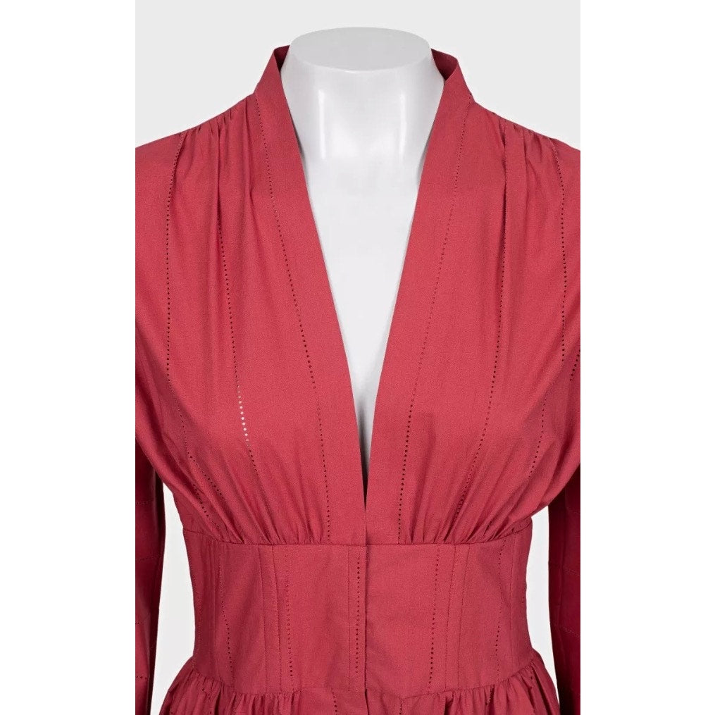 NWOT Alaïa Red Perforated Cotton Fitted Dress - EU 40 Pre-owned