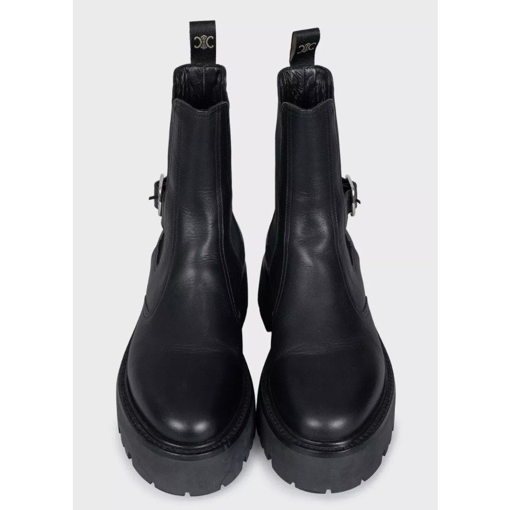 Celine Black Leather Boots with Silver Buckle - EU 39 Pre-owned
