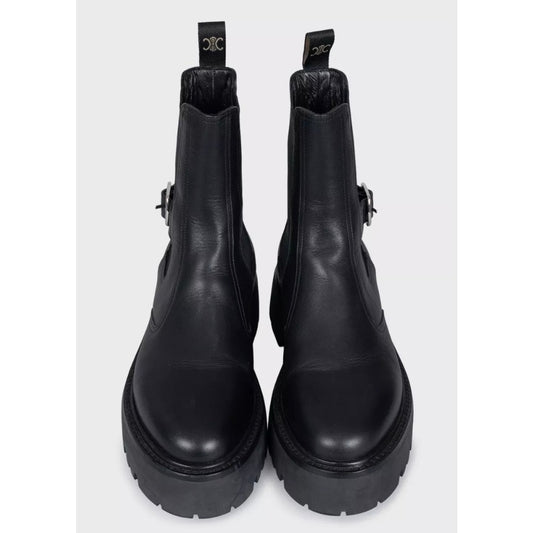 Celine Black Leather Boots with Silver Buckle - EU 39 Pre-owned
