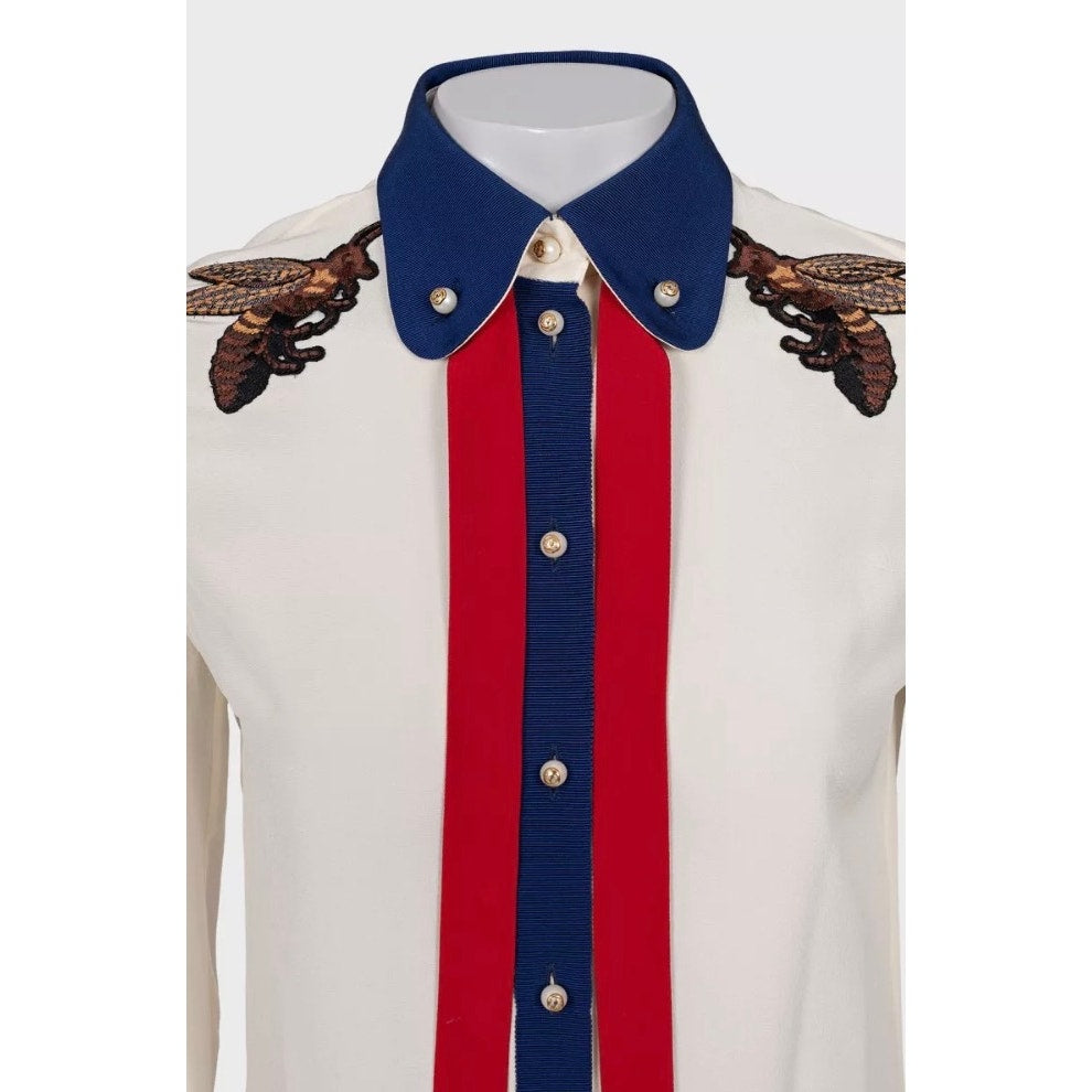 Gucci White Embroidered Straight Blouse - Size M Pre-owned