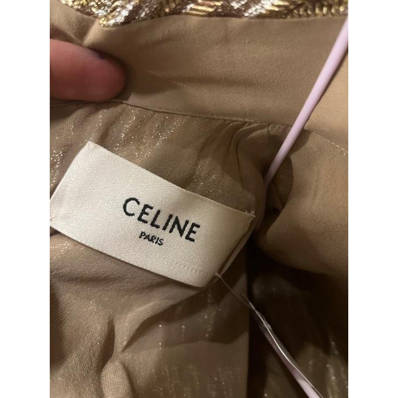 NWOT Celine Gold Metallic Silk Fitted Jumpsuit EU 40/L Pre-owned