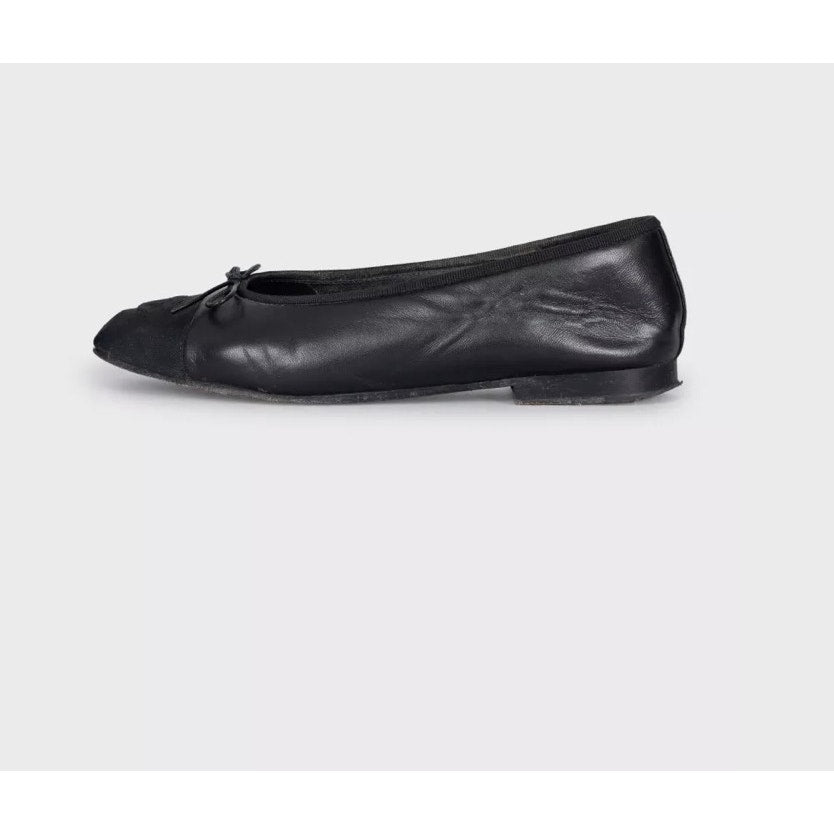Chanel Black Leather  Textile Toe Ballet Flats Sz.37.5 pre-owned