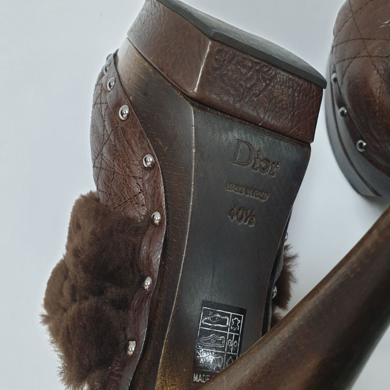 Christian Dior Vintage Quilted Leather Shearling Mules Sz.40.5 Pre-owned