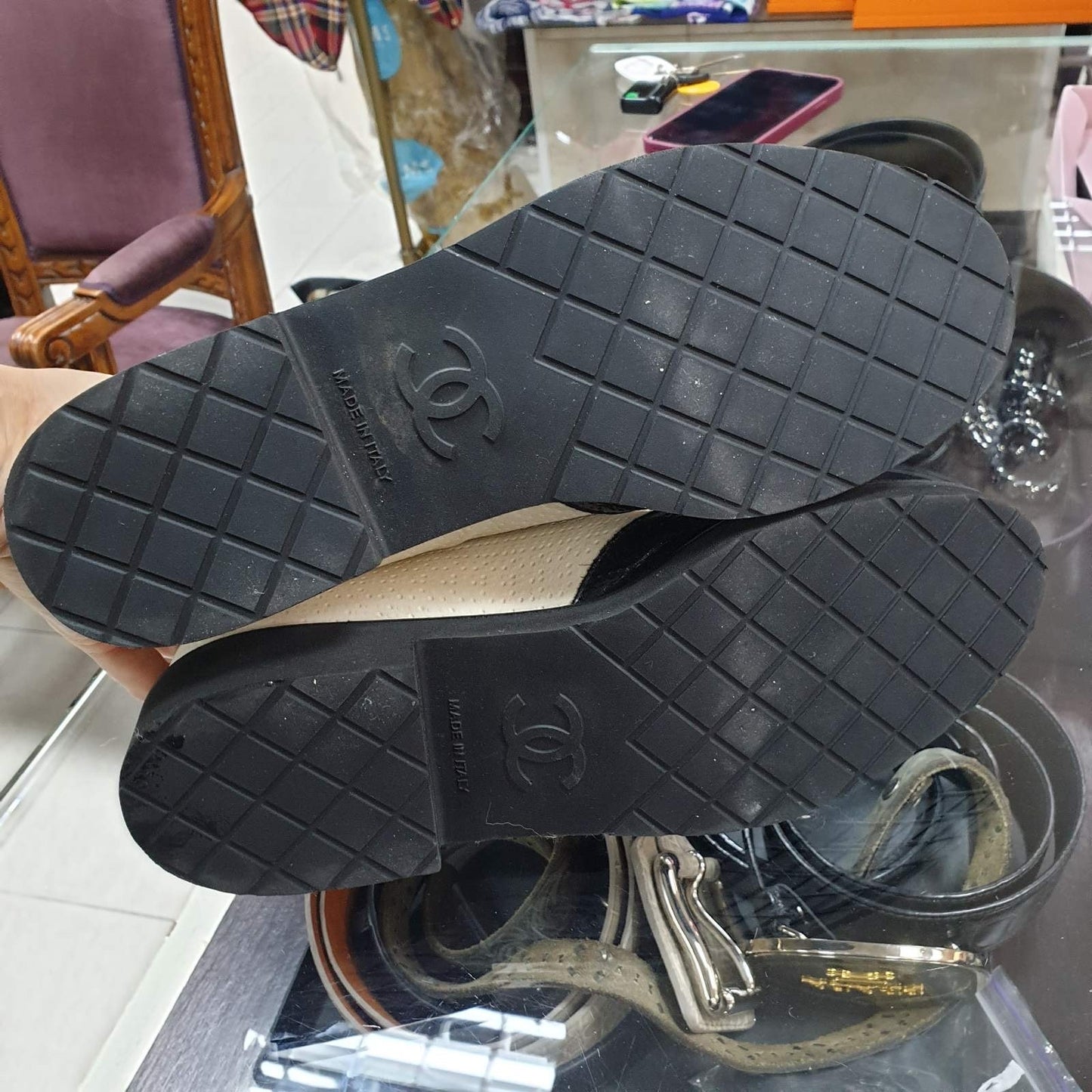 Authentic Chanel Black & Beige Combat Boots - Size 40 Pre-owned