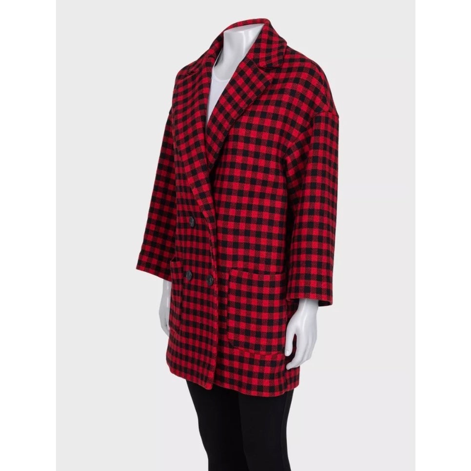 Red Valentino Checked Double-Breasted Wool Blend Coat Sz.38 Pre-owned