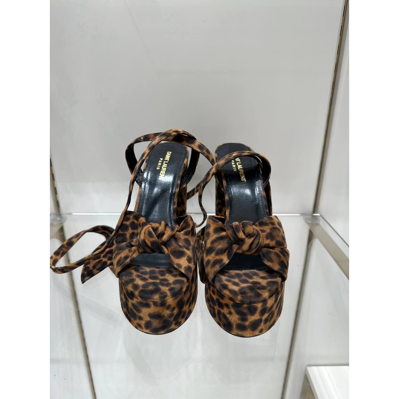 Saint Laurent Bianca Leopard Suede Platform Heels Sz.38 pre-owned