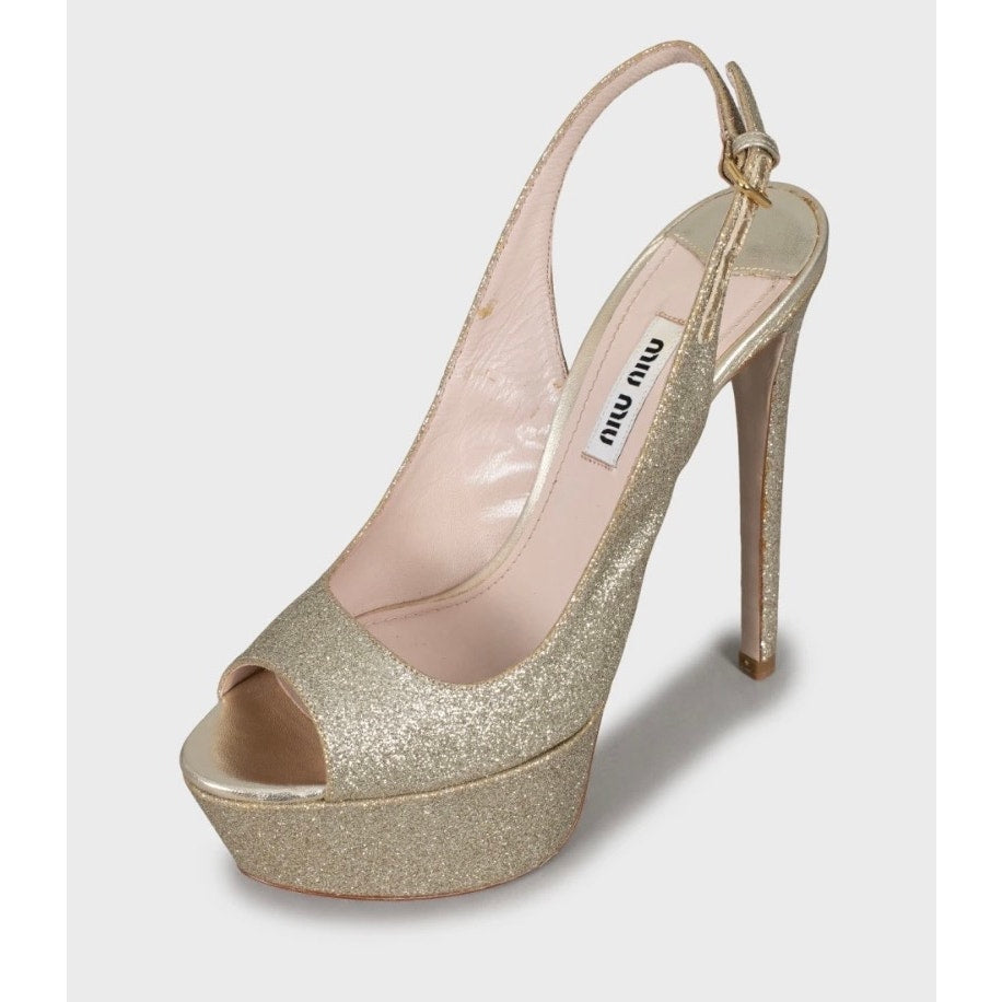 Miu Miu Gold Stiletto High Heel Sandals - Size 36 Pre-owned