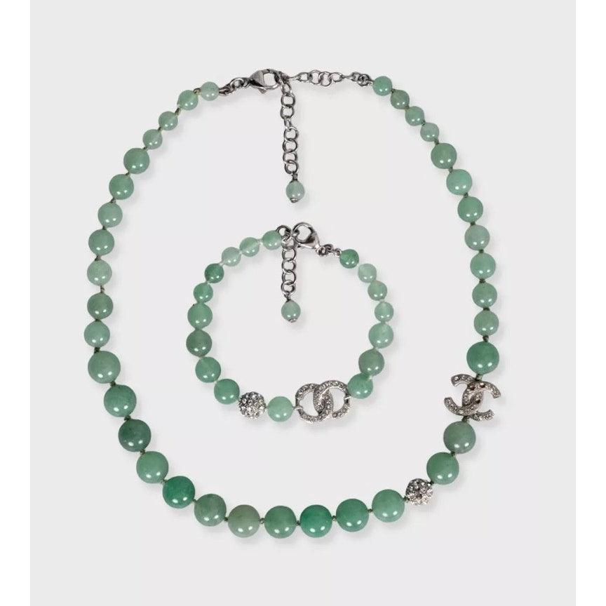 Chanel Spring/Summer 2015 Green Necklace & Bracelet Set  Pre-owned