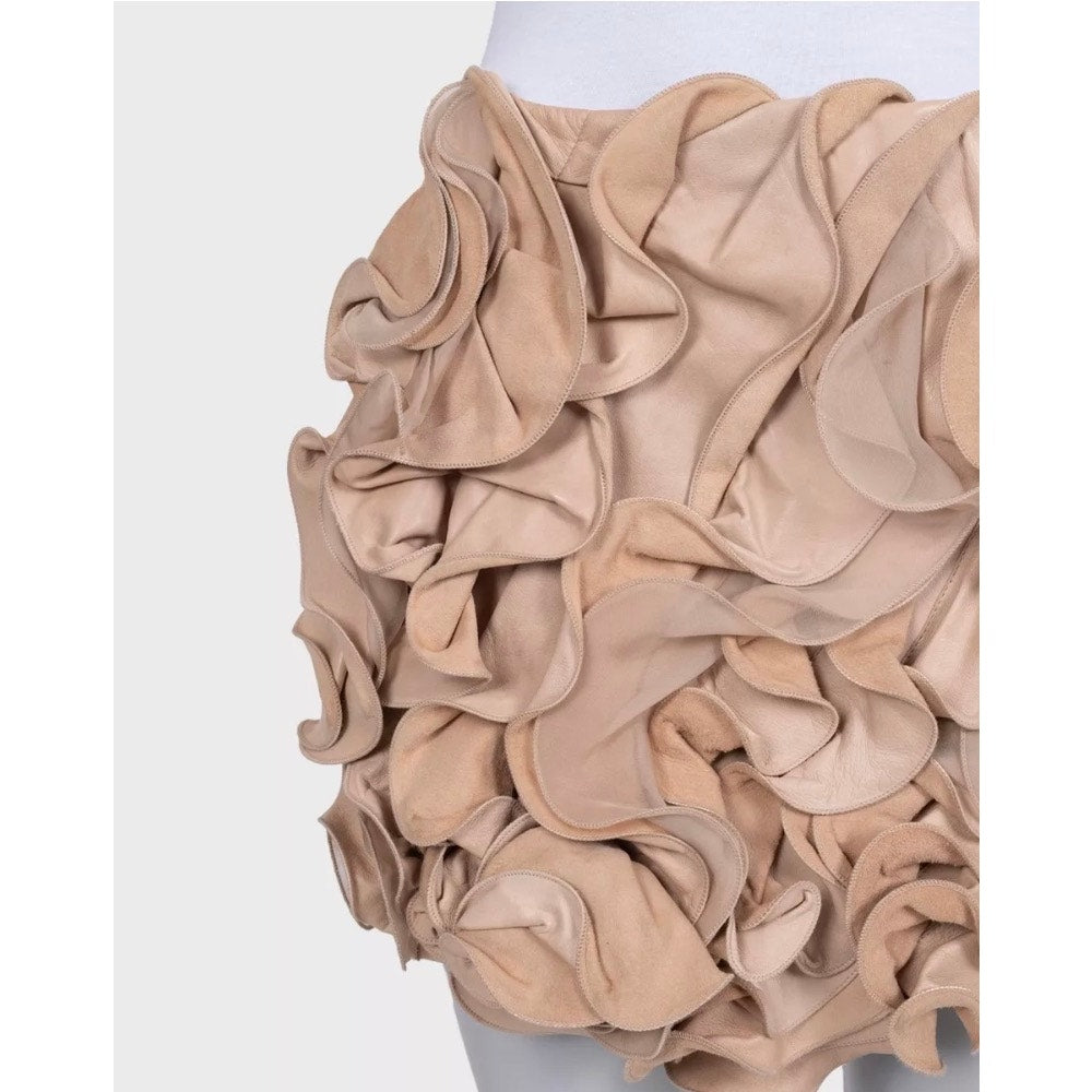 Valentino Beige Leather & Silk Mini Skirt Size M Pre-owned